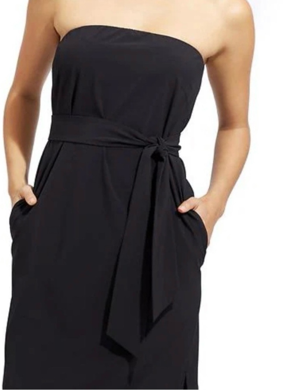 Athleta Go Anywhere Black Strapless Belted Maxi Dress